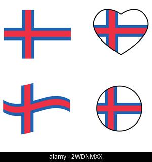 Flaggensymbol der Färöer. Schwenkende Flagge der Färöer-Inseln. Herz Färöer Inseln Flagge. Die Flagge der Färöer. Flacher STYLE. Stockfoto