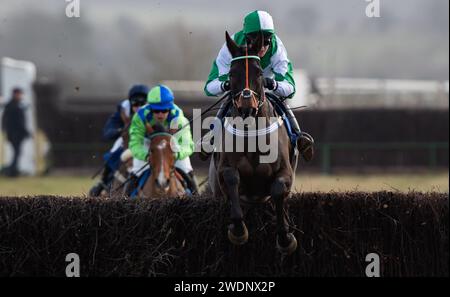 Wagner und Jockey James King gewinnen das Eröffnungsrennen beim Heythrop Hunt P2P in Cocklebarrow, Cotswolds, 21.01.2024. Credit JTW equine Images / Alamy. Stockfoto