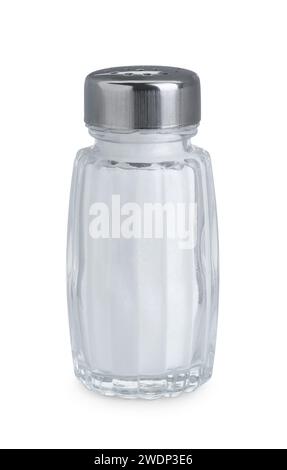 Ein Salzstreuer aus Glas isoliert auf weiß Stockfoto