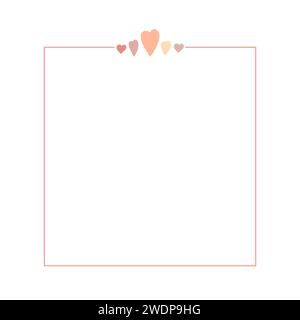 Boho-Stil quadratischer Rahmen und Herzen einfache Vektor-Illustration in trendigen Pastellfarben, Symbol des Liebesurlaubs, St. Valentinstag Feier Sammlung für die Herstellung von Karten, Banner, modernen Plakaten Stock Vektor