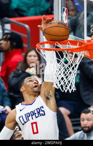 Los Angeles, Usa. Januar 2024. Los Angeles Clippers' Russell Westbrook #0 gegen die Brooklyn Nets während eines NBA-Basketballspiels in der Crypto.com Arena. Quelle: SOPA Images Limited/Alamy Live News Stockfoto