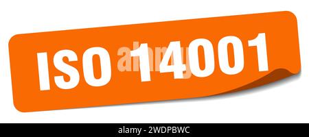 Aufkleber nach iso 14001. Rechteckiges iso 14001-Etikett isoliert auf weißem Hintergrund Stock Vektor