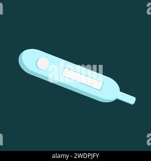Digitales blaues medizinisches Thermometer mit runder Taste und Display zur Anzeige der Temperatur. Vektor Stock Vektor