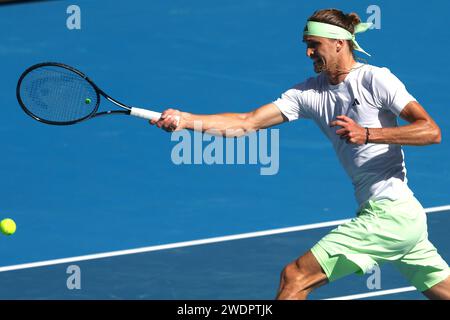 Melbourne, Australien, 22. Januar 2024. Tennisspieler Alexander Zverev aus Deutschland ist 2024 beim Australian Open Tennis Grand Slam im Melbourne Park im Einsatz. Foto: Frank Molter/Alamy Live News Stockfoto