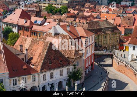 Luftaufnahme von Häusern in Sibiu, Siebenbürgen, Rumänien Stockfoto