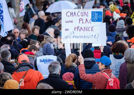 Eine weitere Demonstration gegen das Einwanderungsgesetz in Lyon. Stockfoto