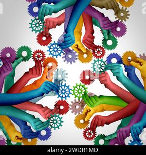 Teams, die zusammenarbeiten und Team Collaboration Konzept oder Connecting Unity Teamwork Idee als Geschäftsmetapher für Gruppen, die einer Partnerschaft beitreten Stockfoto
