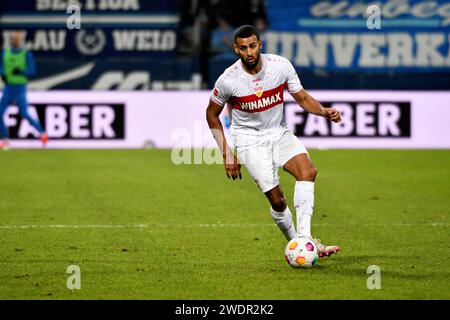 Bochum, Deutschland. Januar 2024. Fussball; Spieltag 18; 1. Bundesliga; Saison 20223/2024; VfL Bochum gegen VfB Stuttgart am 20.01.2024 in Bochum. UBz: 04 Joshua Vagnoman, VfB Stuttgart. Quelle: dpa/Alamy Live News Stockfoto