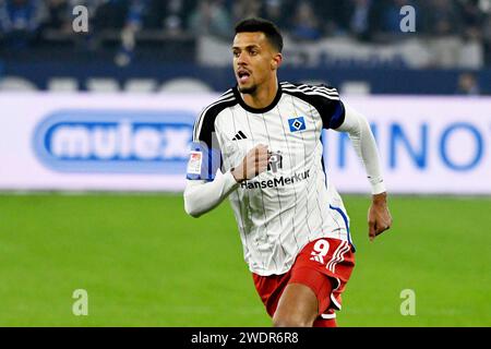 Gelsenkirchen, Deutschland. Januar 2024. Fussball; Spieltag 18; 2. Bundesliga; Saison 2023/2024; FC Schalke 04 gegen Hamburger SV am 20.01.2024 in Gelsenkirchen. UBz: 09 Robert Glatzel, Hamburger SV. Quelle: dpa/Alamy Live News Stockfoto