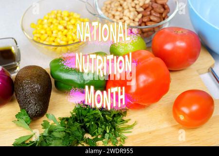 Wir feiern den National Nutrition Month mit frischem Gemüse und kulinarischen Zubereitungen Stockfoto