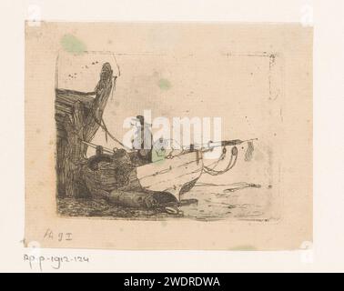 Zwei Männer in einer Schaluppe, Egidius Linnig, 1841 Druckpapier, das Ruderboot, Kanu usw. ätzt Stockfoto