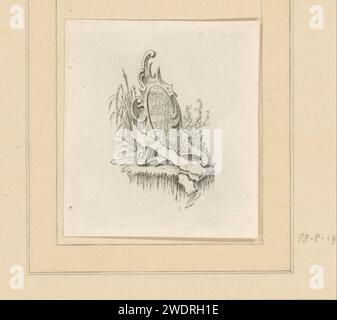 Gear, Cornelis Ploos van Amstel, 1736 - 1798 Print Wappen und Marke von Cornelis Ploos van Amstel. Der Ausdruck ist lose auf der Rückseite eines Albums. Amsterdamer Papierwaffenlager, Heraldik Stockfoto