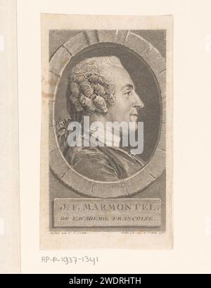 Portret van Jean Francois Marmontel, Augustin de Saint-Aubin, 1765 Druckpapier Gravur historischer Personen. Porträt eines Schriftstellers Stockfoto