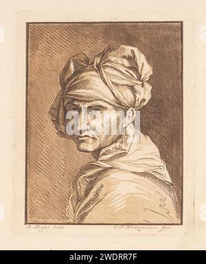 Porträt eines unbekannten Mannes mit Turban, Carl Friedrich Holtzmann, nach Salvator Rosa, 1750 - 1811 Druck Text in deutscher Sprache am unteren Rand. Drucken ist Teil eines Albums. Dresdner Papier, das anonyme historische Person porträtiert. Kopfschutz: Turban Stockfoto