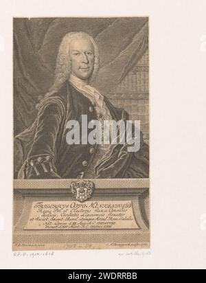 PortraT van Friedrich Otto Mencke, Johann Martin Bernigeroth, nach Elias Gottlob Haußmann, 1755 Druck Leipziger Papierstich / Ätzen historischer Personen. Waffenlager, Heraldik. Bücherregale Stockfoto