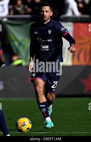 Mateusz Wieteska von Cagliari Calcio in Aktion während des Fußballspiels der Serie A zwischen Frosinone Calcio und Cagliari Calcio im Benito Stirpe Stadion in Frosinone (Italien) am 21. Januar 2024. Stockfoto