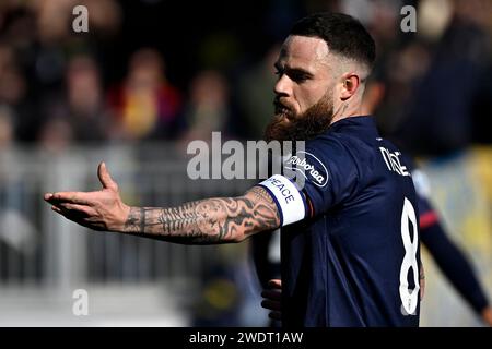 Nahitan Nandez von Cagliari Calcio ist während des Fußballspiels der Serie A zwischen Frosinone Calcio und Cagliari Calcio im Benito Stirpe-Stadion in Frosinone (Italien) am 21. Januar 2024 aktiv. Stockfoto