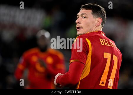 Andrea Belotti von AS Roma reagiert während des Fußballspiels der Serie A zwischen AS Roma und Hellas Verona im Olimpico-Stadion in Rom (Italien) am 20. Januar 2024. Stockfoto