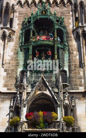 Glockenspiel, Neues Rathaus, Marienplatz, Altstadt, München, Bayern, Deutschland, Europa Stockfoto