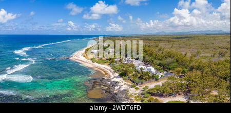 Luftaufnahme der Küste in der Nähe des öffentlichen Strands Poste La Fayette, Mauritius, Indischer Ozean, Afrika Stockfoto