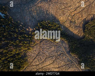 Luftlinie der Waldlandschaft in der Nähe von Nucsoara, Landkreis Arges, Muntenia, Rumänien, Europa Stockfoto