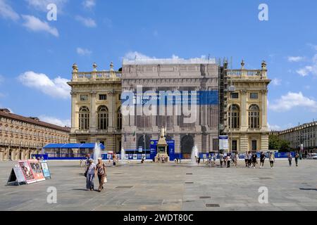 Blick auf den Palazzo Madama e Casaforte degli Acaja, erster Senat des Königreichs Italien und Residenz des Hauses Savoyen Stockfoto