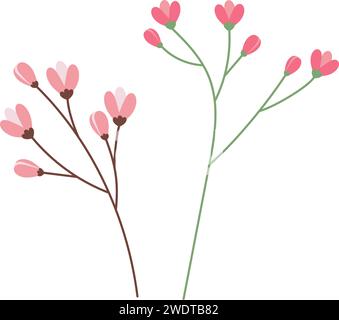 2 bunt blühende Äste in trendigen, weichen Tönen. Designelemente für Begrüßungen oder andere Zwecke. Isolieren. EPS. Vektor für Gruß- oder Einladungskarten, Poster, Banner, Broschüren, Reklametafeln, Beschriftung Stock Vektor