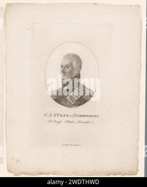 C. A. Fürst von Hardenberg, christliche Schule, 1814 Druck Porträt von Karl August von Hardenberg, preußischer Staatsmann Zwickau, der historische Personen graviert. Politiker, z. B. Parteiführer Stockfoto