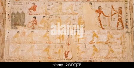 Ägypten, Sakkara, Grab von Ty, Bäckerei Szenen. Stockfoto