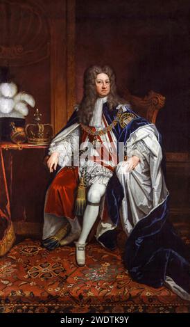 Georg I. von Großbritannien und Irland (1660–1727), regierte (1714–1727), in Krönungsgewändern, Porträtgemälde in Öl auf Leinwand von Sir Godfrey Kneller, 1716 Stockfoto