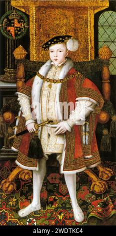 Eduard VI. (1537–1553), König von England und Irland (1547–1553), Porträtmalerei in Öl auf Tafel von Meister John, um 1547 Stockfoto