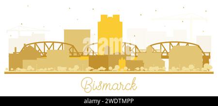 Bismarck North Dakota City Skyline Silhouette mit goldenen Gebäuden isoliert auf weiß. Vektorabbildung. Bismarck USA Stadtbild mit Wahrzeichen. Bus Stock Vektor