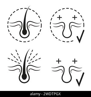 Haarentfernung, Laserepilierung Haut, Enthaarung Körperpflege Hygiene Schönheitsverfahren Linie Symbol. IPL Light Epilierer entfernen Follikel. Fotoepilieren. Vektor Stock Vektor