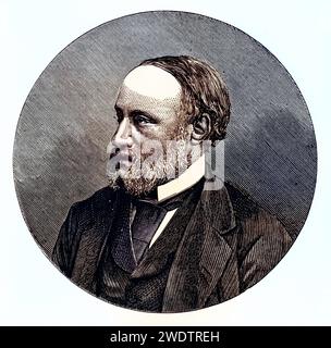 James Prescott Joule (24. Dezember 1818 - 11. Oktober 1889) war ein britischer Bierbrauer, der als Physiker zu großen Ehren kam, 1876., Historisch, digital restaurierte Reproduktion von einer Vorlage aus dem 19. Jahrhundert, Datum nicht angegeben Stockfoto