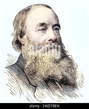 James Prescott Joule (24. Dezember 1818 - 11. Oktober 1889) war ein britischer Bierbrauer, der als Physiker zu großen Ehren kam, 1889., Historisch, digital restaurierte Reproduktion von einer Vorlage aus dem 19. Jahrhundert, Datum nicht angegeben Stockfoto