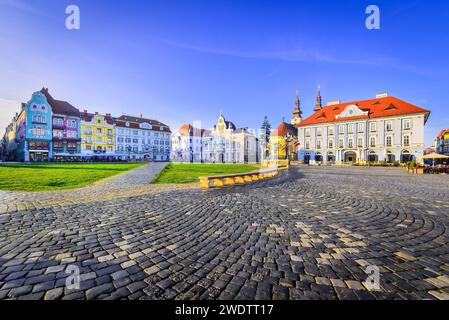 Timisoara, Rumänien. Banat historische rumänische Region, Union Square wunderschöne Barockkunst, Europäische Kulturhauptstadt 2023. Stockfoto