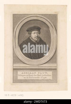 Porträt von Adriaan Pauw, Jacob Houbraken, nach Anonym, 1796 Druck Amsterdamer Papierstich historischer Personen. Ornament  Medaillon Stockfoto