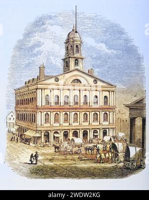 Boston Massachusetts, Faneuil Hall in den 1870er Jahren. Aus American Pictures gezeichnet mit Pen and Pencil von Rev Samuel Manning um 1880, Vereinigte Staaten, Amerika, Historisch, digital restaurierte Reproduktion von einer Vorlage aus dem 19. Jahrhundert, Datum nicht angegeben Stockfoto