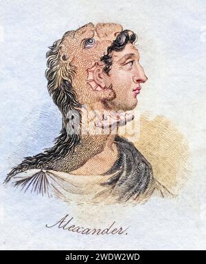 Alexander der große, 356 v. Chr. - 323 v. Chr., Altgriechischer König von Makedonien aus dem Buch Crabbs Historical Dictionary, veröffentlicht 1825, Historisch, digital restaurierte Reproduktion von einer Vorlage aus dem 19. Jahrhundert, Datum nicht angegeben Stockfoto