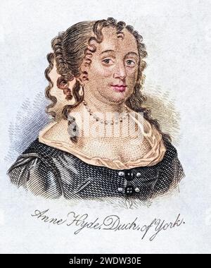 Anne Hyde Herzogin von York, 1637–1671, Ehefrau von James II Mutter von Mary II und Königin Anne aus dem Buch Crabbs Historical Dictionary veröffentlicht 1825, Historisch, digital restaurierte Reproduktion von einer Vorlage aus dem 19. Jahrhundert, Datum nicht angegeben Stockfoto