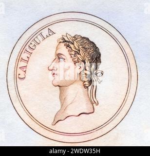 Caligula Gaius Julius Caesar Augustus Germanicus 12 - 41 n. Chr. Römischer Kaiser aus dem Buch Crabbs Historical Dictionary, veröffentlicht 1825, historisch, digital restaurierte Reproduktion von einer Vorlage aus dem 19. Jahrhundert, Datum nicht angegeben Stockfoto