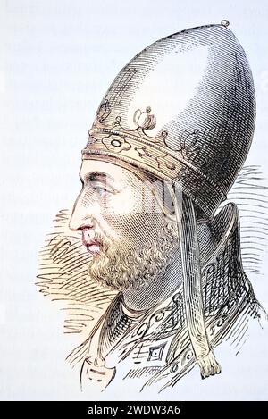 Papst Adrian IV oder Hadrian IV., geboren zwischen 1100 und 1159. Der einzige in England geborene Papst. Aus The National and Domestic History of England von William Aubrey, veröffentlicht in London um 1890, Historisch, digital restaurierte Reproduktion von einer Vorlage aus dem 19. Jahrhundert, Datum nicht angegeben Stockfoto