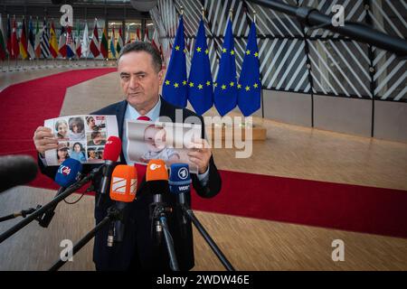 Bruxelles, Belgique. Januar 2024. © Nicolas Landemard/Le Pictorium/MAXPPP - Bruxelles 22/01/2024 Arrivee du nouveau Ministry des affaires etrangeres israelien, Israel Katz. Quelle: MAXPPP/Alamy Live News Stockfoto