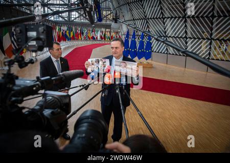 Bruxelles, Belgique. Januar 2024. © Nicolas Landemard/Le Pictorium/MAXPPP - Bruxelles 22/01/2024 Arrivee du nouveau Ministry des affaires etrangeres israelien, Israel Katz. Quelle: MAXPPP/Alamy Live News Stockfoto