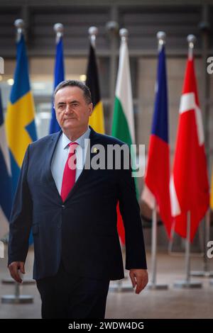 Bruxelles, Belgique. Januar 2024. © Nicolas Landemard/Le Pictorium/MAXPPP - Bruxelles 22/01/2024 Arrivee du nouveau Ministry des affaires etrangeres israelien, Israel Katz. Quelle: MAXPPP/Alamy Live News Stockfoto