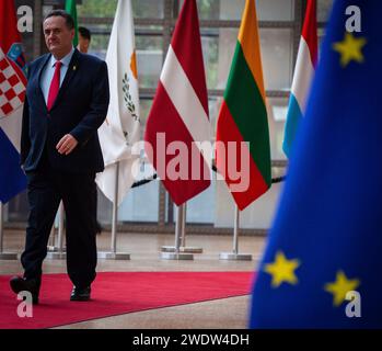 Bruxelles, Belgique. Januar 2024. © Nicolas Landemard/Le Pictorium/MAXPPP - Bruxelles 22/01/2024 Arrivee du nouveau Ministry des affaires etrangeres israelien, Israel Katz. Quelle: MAXPPP/Alamy Live News Stockfoto