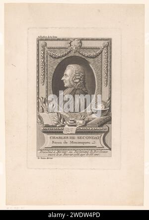 Portret van Charles de Montesquieu, Pierre Adrien le Beau (zugeteilt), 1758 - 1806 Druck Frankreich Papier Radierung / Gravur historische Personen. Gelehrter, Philosoph Stockfoto