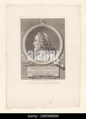 Portret van Voltaire, Augustin de Saint -Aubin, nach Jean Baptiste Lemoyne, 1746 - 1807 Druck Paris Papier Radierung / Gravur historische Personen. Porträt eines Schriftstellers Stockfoto
