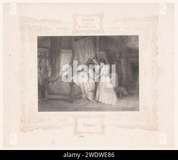 Junger Mann und junge Frau auf dem Sterbebett eines alten Mannes, Paul Gavarni, 1833 Druckpapier Sterbebett Stockfoto