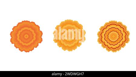 Ein Bündel eleganter gelber indischer Ringelblumen. Wunderschöne Orangenblüte mit üppigen Blütenblättern. Botanisches Blumenelement. Farbenfrohe Ebene isoliert auf Stock Vektor